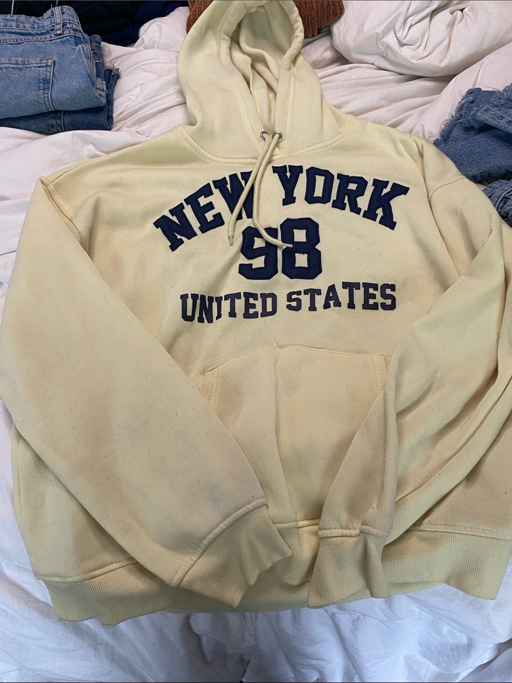 Justify Cream Hoodie with Navy New York 98 Graphic